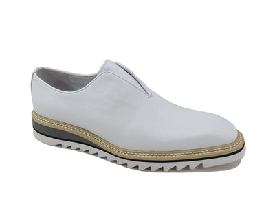 White Carrucci Men's Shoes Laceless Slip-On Loafer with Contrast Color Style No: KS550-08