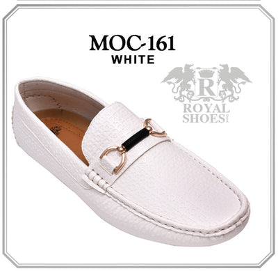 White Men's Leather Loafer Gold Buckle Style MOC-161 By Royal Shoes USA