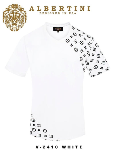 White Men's Luxury Design V-Neck T-Shirt Graphic Print Short Sleeve