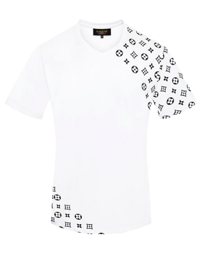 White Men's Luxury Design V-Neck T-Shirt Graphic Print Short Sleeve