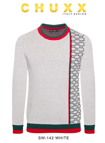 White Men's Luxury Sweater Red-Green Design Regular-Fit Style No: SW-142