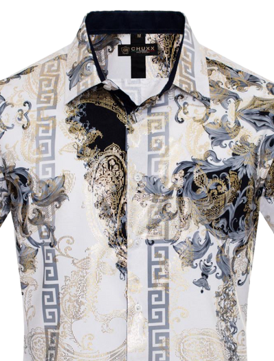 White Men's Multi Color Short Sleeve Shirt Button Down Luxury Style - DESIGN MENSWEAR