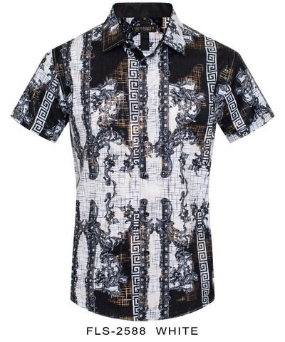 White Men's Multi Color Summer Short Sleeve Shirt Greek Key Button Down Style No: FLS-2588 - DESIGN MENSWEAR