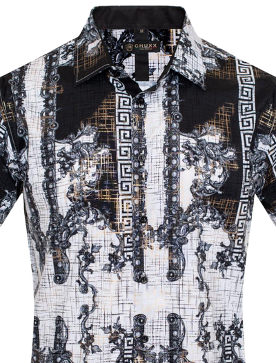 White Men's Multi Color Summer Short Sleeve Shirt Greek Key Button Down Style No: FLS-2588 - DESIGN MENSWEAR
