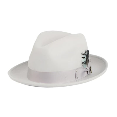 White Steven Land Men's Wool Fedora Felt Winter Hat-The Ayden Style No: WH-100