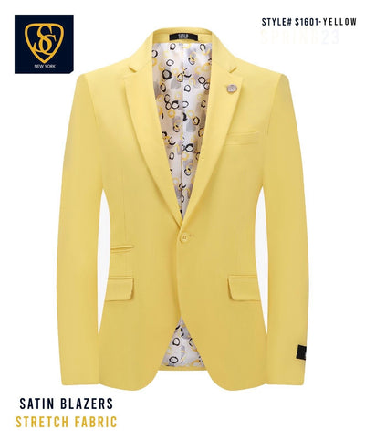 Yellow Men's Blazer Jacket Stretch Fabric Notch Lapel Slim-Fit Style-S1601