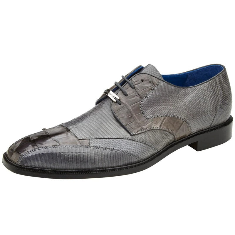 Grey Belvedere Lace-Up Valter Caiman Crocodile & Lizard Shoes Style No-1480