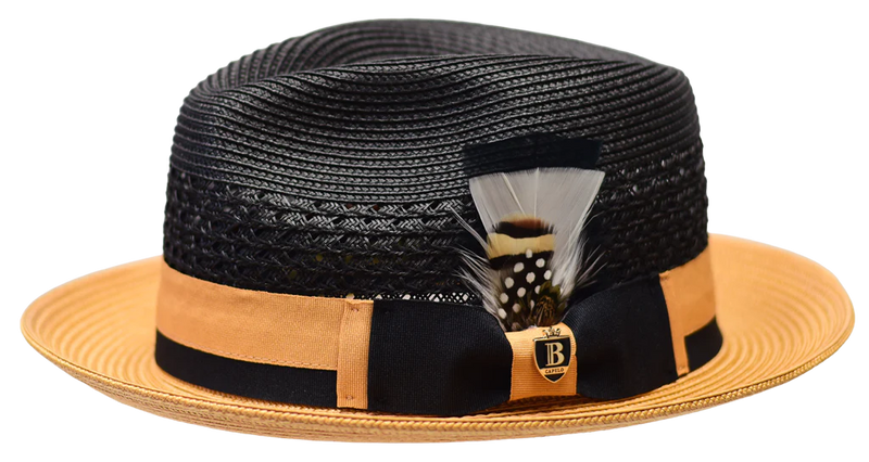 Black / Gold Straw Fedora Hat for Men | Luxury Dress Hat # Belvedere   DESIGN MENSWEAR