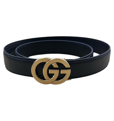 Men's Black Genuine Leather Belt Luxury Style Gold Buckle Big and Tall