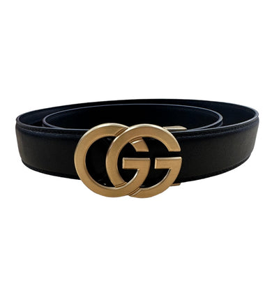 Men's Black Genuine Leather Belt Luxury Style Gold Buckle Big and Tall