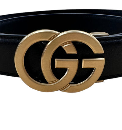 Men's Black Genuine Leather Belt Luxury Style Gold Buckle Big and Tall