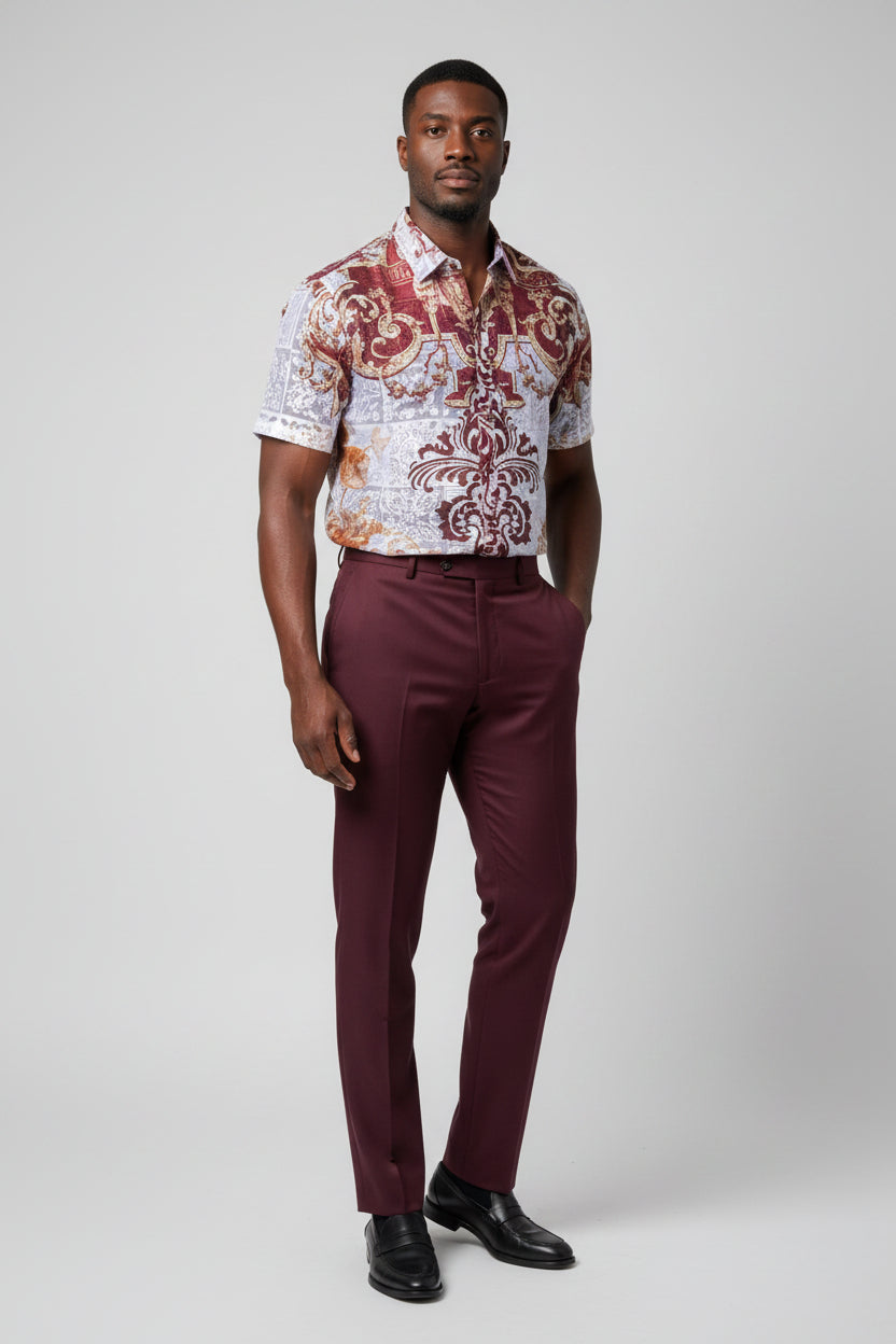 Burgundy Men's Fashion Design Summer Short Sleeve Shirt #LACE-613 XL / Burgundy