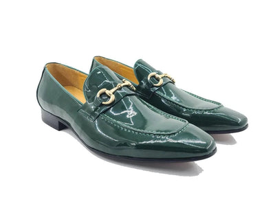 carrucci Green patent leather mens shoes slip-on dress Shoes Gold Buckle