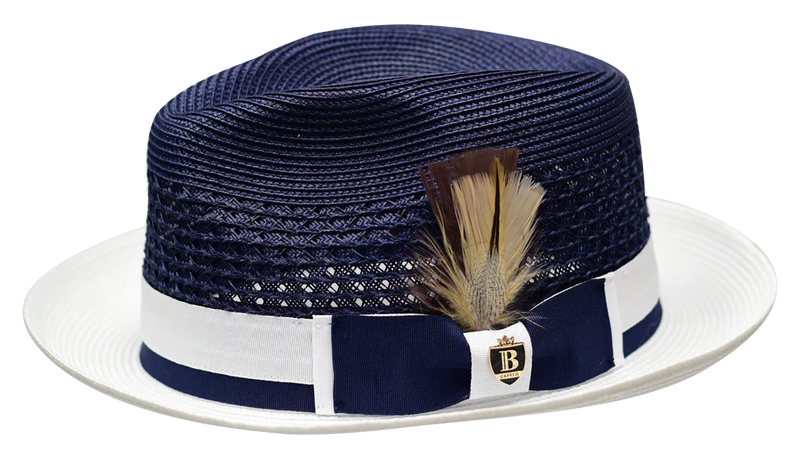 Belvedere 2 Tone Straw Fedora by Bruno Capelo NAVY/WHITE / XL Belvedere 2 Tone Straw Fedora by Bruno Capelo NAVY/WHITE / XL