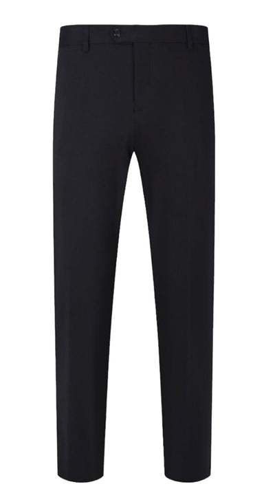 Men's black slim fit stretch material suit one button notch lapel flat front pants