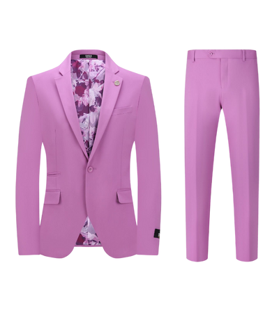 Purple men's slim fit suit satin cotton stretch fabric flat front pants