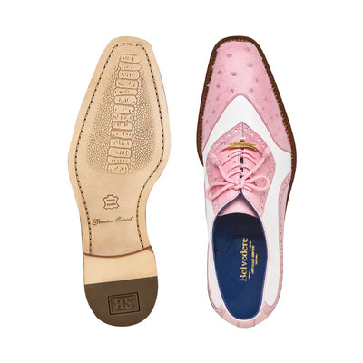 Rose Pink/White Belvedere Wingtip Lace-Up Men's Shoes Genuine Leather