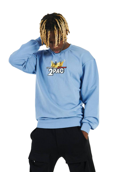 Light Blue 2PAC Men's Long Sleeves Graphic Sweatshirt - Design Menswear