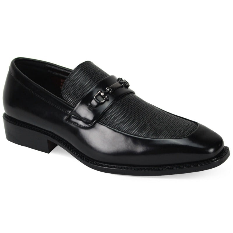 Black Men's Slip On Dress Shoes Silver Buckle, 15 / Black