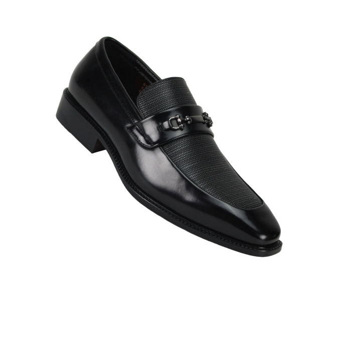 Black Men's Slip On Dress Shoes Silver Buckle – DESIGN MENSWEAR