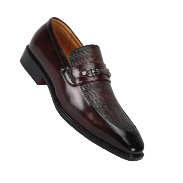 Antonio Cerrelli Burgundy Men's Slip-On Dress Shoes Silver Buckle DESIGN MENSWEAR Antonio Cerrelli Burgundy Men's Slip-On Dress Shoes Silver Buckle DESIGN MENSWEAR