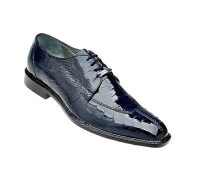 Belvedere Navy Blue Siena Style Men's Lace Up Oxford Shoes Genuine Ostrich Legs - Design Menswear