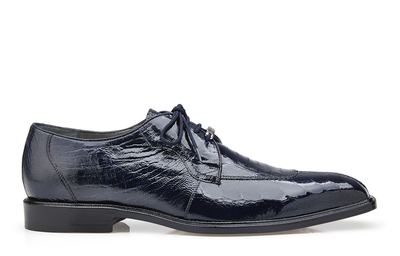 Belvedere Navy Blue Siena Style Men's Lace Up Oxford Shoes Genuine Ostrich Legs - Design Menswear