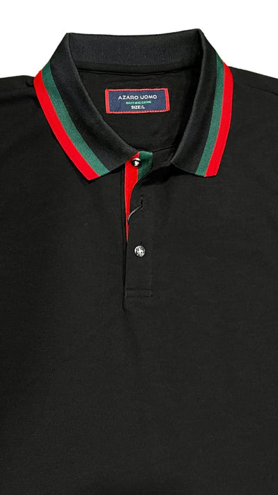 Men's Black long sleeve polo Green and Red Collar - Design Menswear