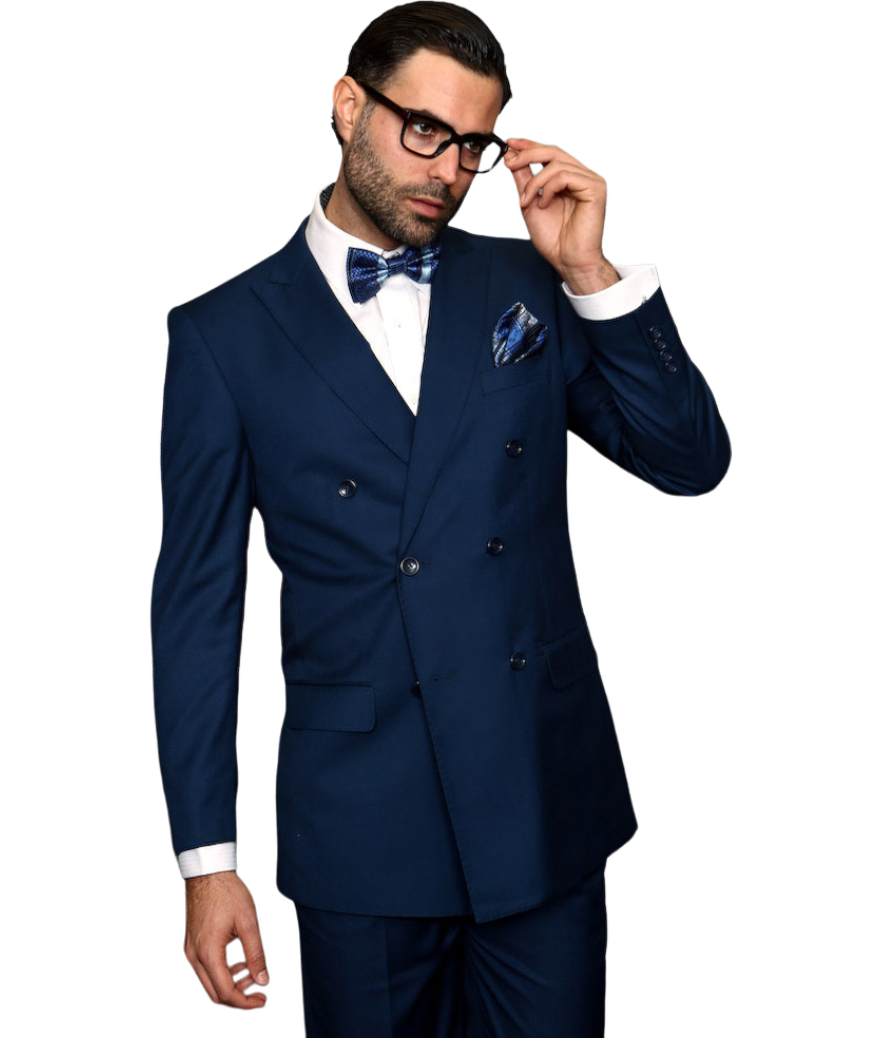 Blu Statement Men's blue statement suit double breasted classic fit pleated pants ...