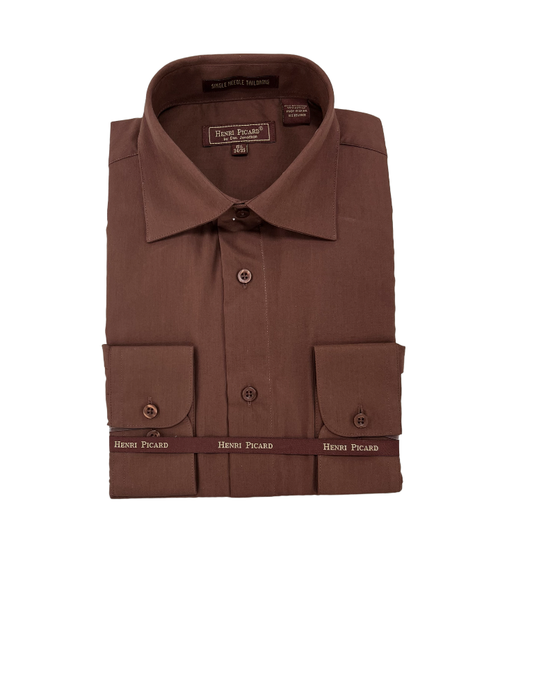 brown shirt dresses Modern Fit Non-Iron Sateen Dress Shirt | Bellissimo | Tip Top Tailors main image 1