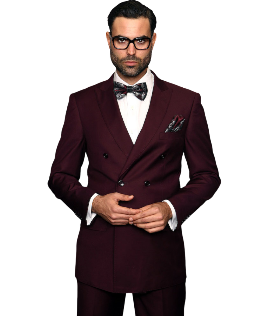 Burgundy classic fit statement men's suit double breasted pleated pant ...