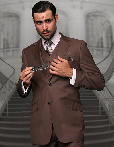 Statement Men's Coco Solid Color 3pc Suit 100% Wool - DESIGN MENSWEAR