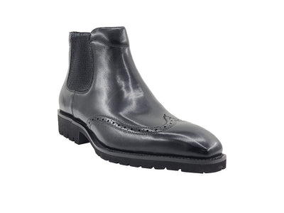 Carrucci Black Boots Slip On Men's Wingtip dress casual genuine Leather Style No: KB515-13 - Design Menswear