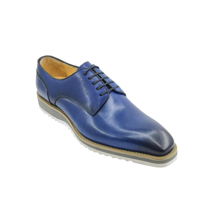 Burnished Lace-up Leather Derby - Carrucci Shoes Navy / 10 Burnished Lace-up Leather Derby - Carrucci Shoes Navy / 10