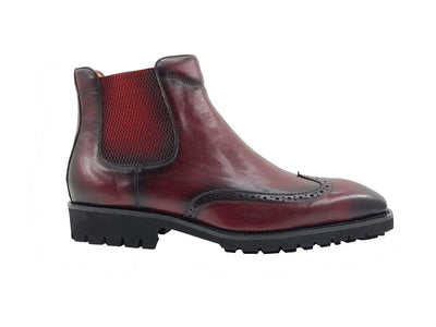 Carrucci Burgundy Slip On Men's Wingtip Boots dress casual genuine Leather - Design Menswear