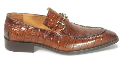 Carrucci Cognac Embossed Leather Men's Dress Shoes Silver Buckle - Design Menswear