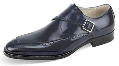 Giovanni Blue men's shoes monk strap genuine calfskin leather - Design Menswear