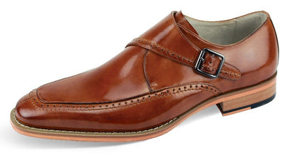 Giovanni cognac men's shoes monk strap genuine calfskin leather - Design Menswear