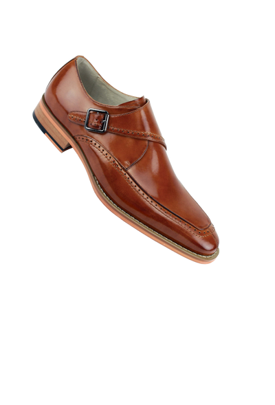 Giovanni cognac men's shoes monk strap genuine calfskin leather - Design Menswear