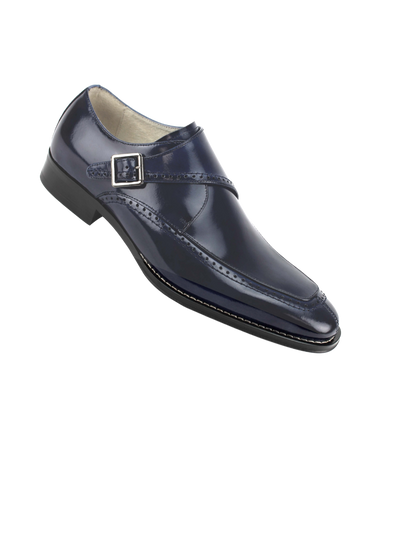 Giovanni Blue men's shoes monk strap genuine calfskin leather - Design Menswear