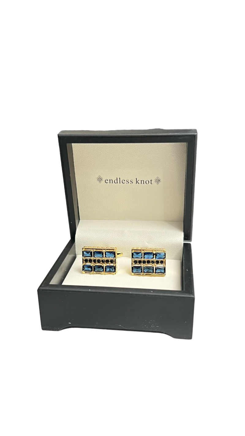 Gold and blue diamonds stones cufflinks for mens - Design Menswear