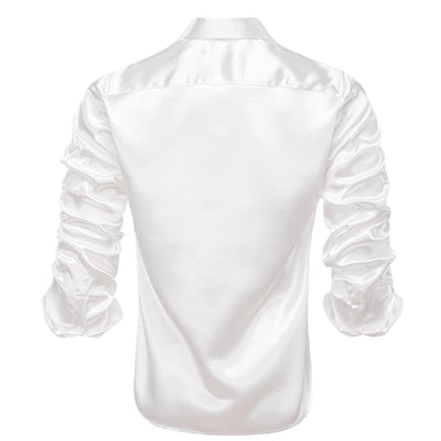 White Men's Shiny Satin Silk Dress Shirt Long Sleeve Casual Slim Fit - Design Menswear