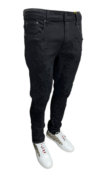 Stars Men's Black Jeans Fashion style Stretch Denim Slim Fit - Design Menswear