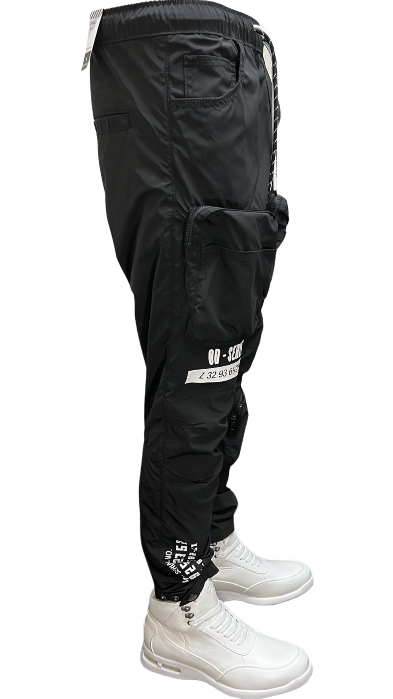 Smoke Rise Mens Black Cargo Open Bottom Jogger Slim Fit pants - Design Menswear