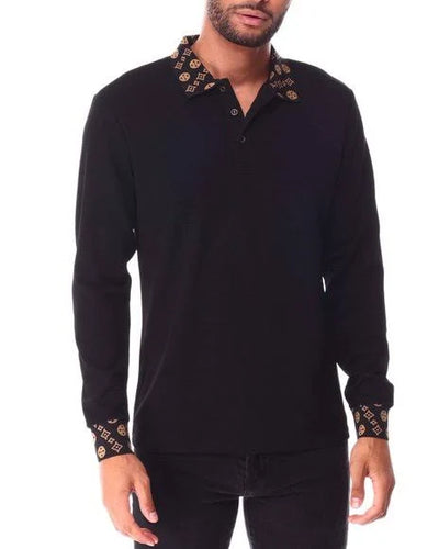 Men's Black Long Sleeve Printed Fashion Design Collar Premium Clothing - Design Menswear