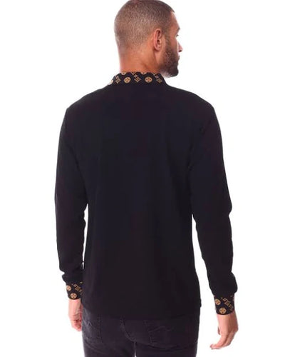 Men's Black Long Sleeve Printed Fashion Design Collar Premium Clothing - Design Menswear