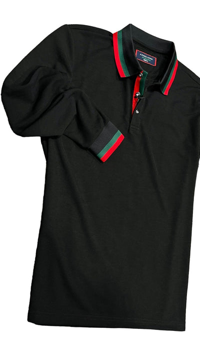 Men's Black long sleeve polo Green and Red Collar - Design Menswear