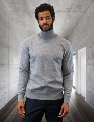 Men's Light Gray Turtleneck Sweaters Light Blend Regular Fit - Design Menswear