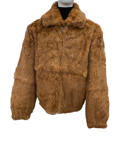 Winter Fur Men's Cognac Fur Coat Genuine Rabbit Detachable Hoodie - Design Menswear