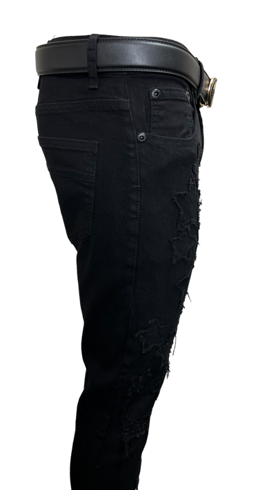 Stars Men's Black Jeans Fashion style Stretch Denim Slim Fit - Design Menswear